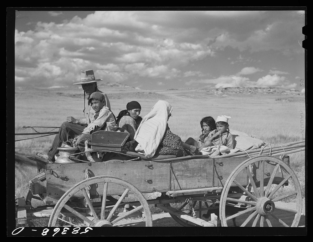 Indians going to Crow Agency to annual fair, Montana. Sourced from the Library of Congress.