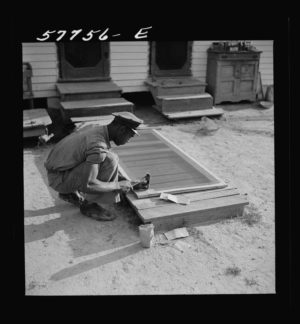 [Untitled photo, possibly related to: The screen is tacked on sides. Demonstration of home screen door construction. Saint…