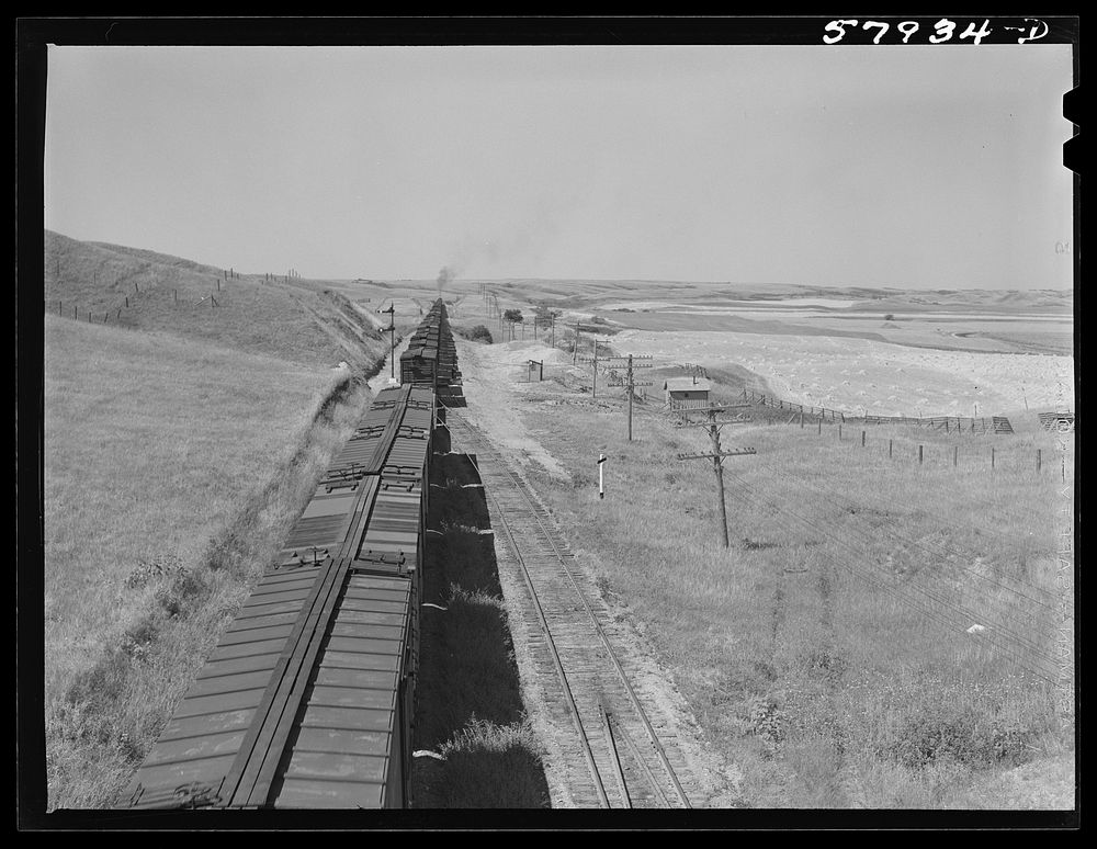 [Untitled photo, possibly related to: Freight train going west from Minot, North Dakota, across the plains]. Sourced from…