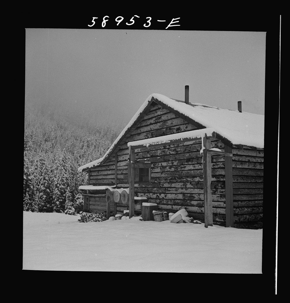 Ranch house after early fall blizzard in mountains near Aspen, Colorado. Sourced from the Library of Congress.