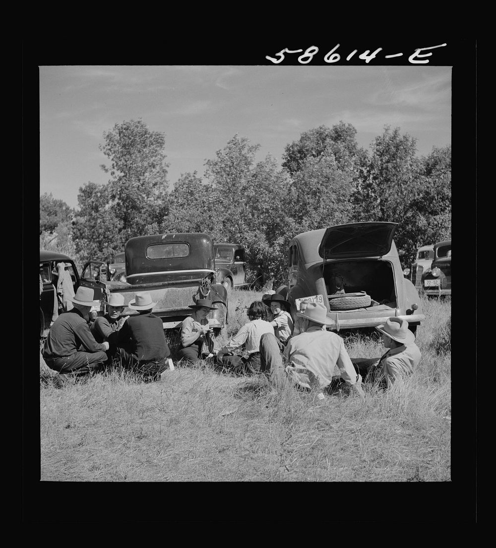 [Untitled photo, possibly related to: Guests at the stockmen's picnic and barbecue. Spear's Siding, Wyola, Montana]. Sourced…
