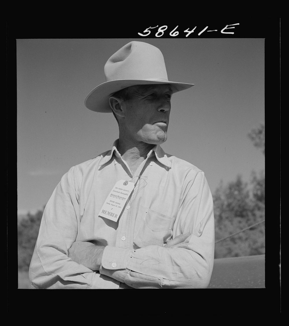 Stockmen at stockmen's picnic and barbecue. Spear's Siding, Wyola, Montana. Sourced from the Library of Congress.