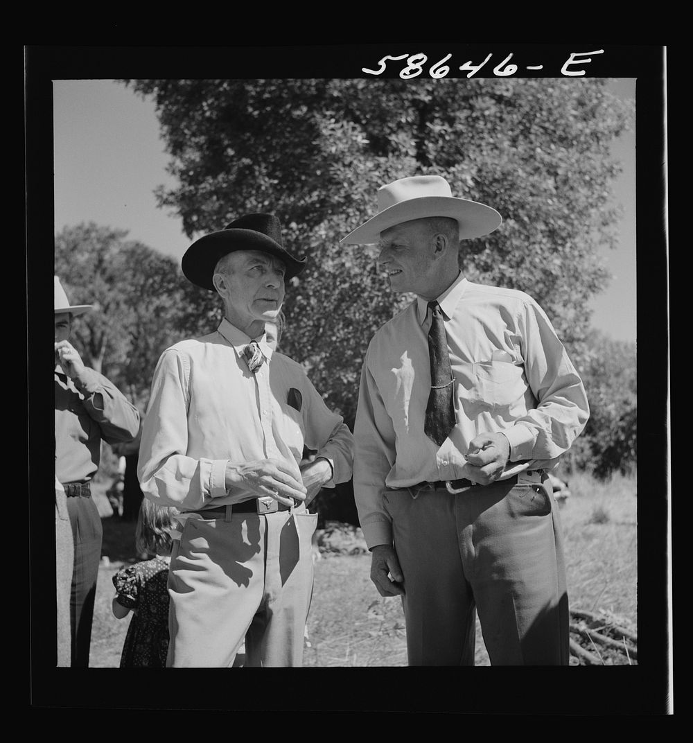 "Junior" Spear with a friend at stockmen's picnic and barbecue. Spear's Siding, Wyola, Montana. Sourced from the Library of…