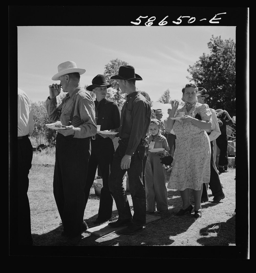 Spear's Siding, Wyola, Montana. Waiting in line for barbecued beef at the stockmen's picnic and barbeque. Sourced from the…