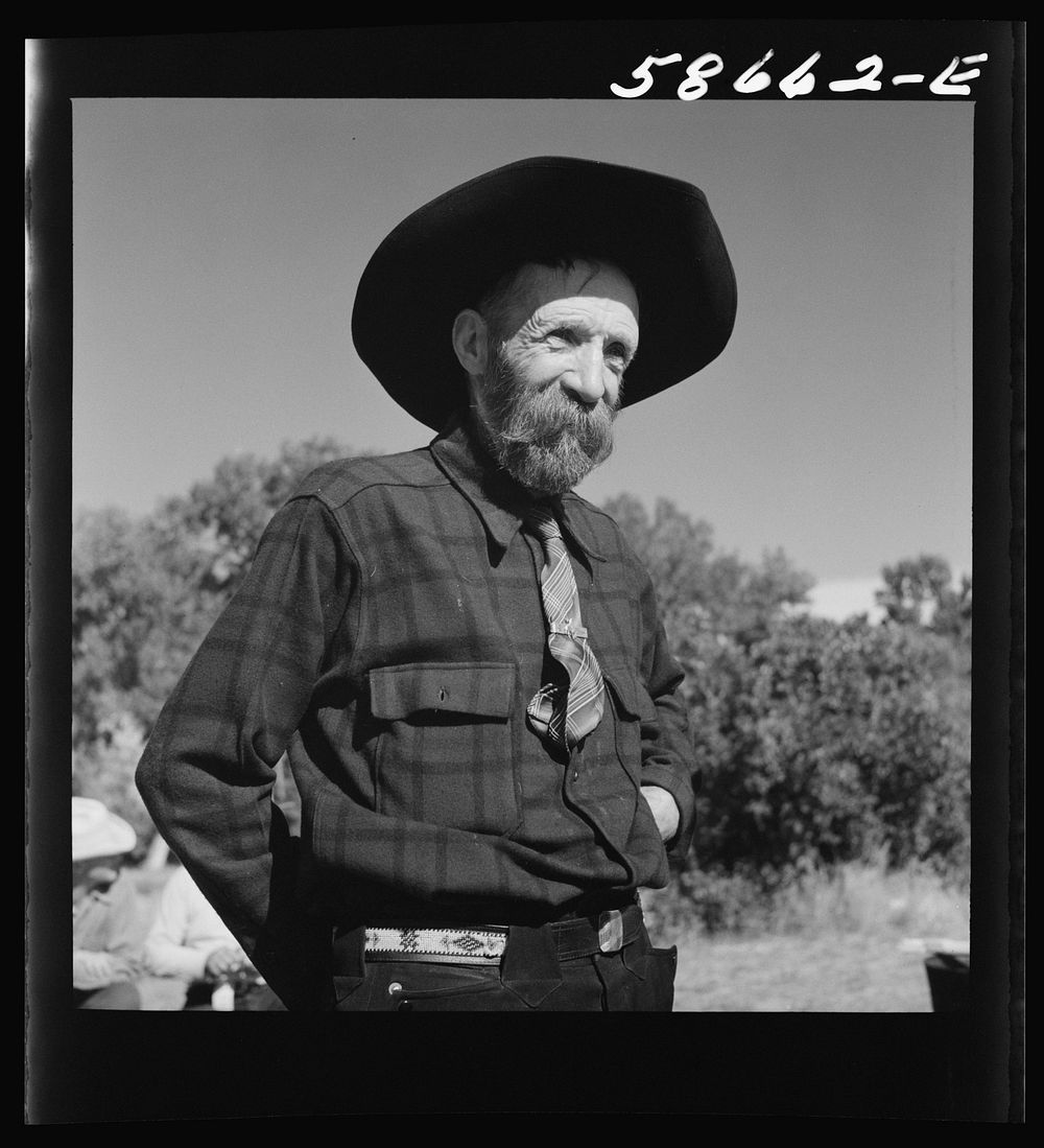 [Untitled photo, possibly related to: Turk Greenough's father (Sally Rand's father-in-law) at a stockmen's picnic and…