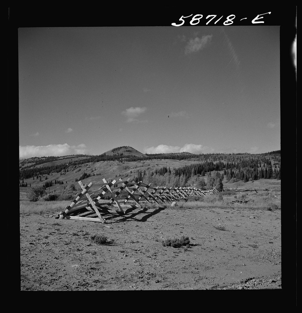 Snow fence near Granby, Colorado. Sourced from the Library of Congress.