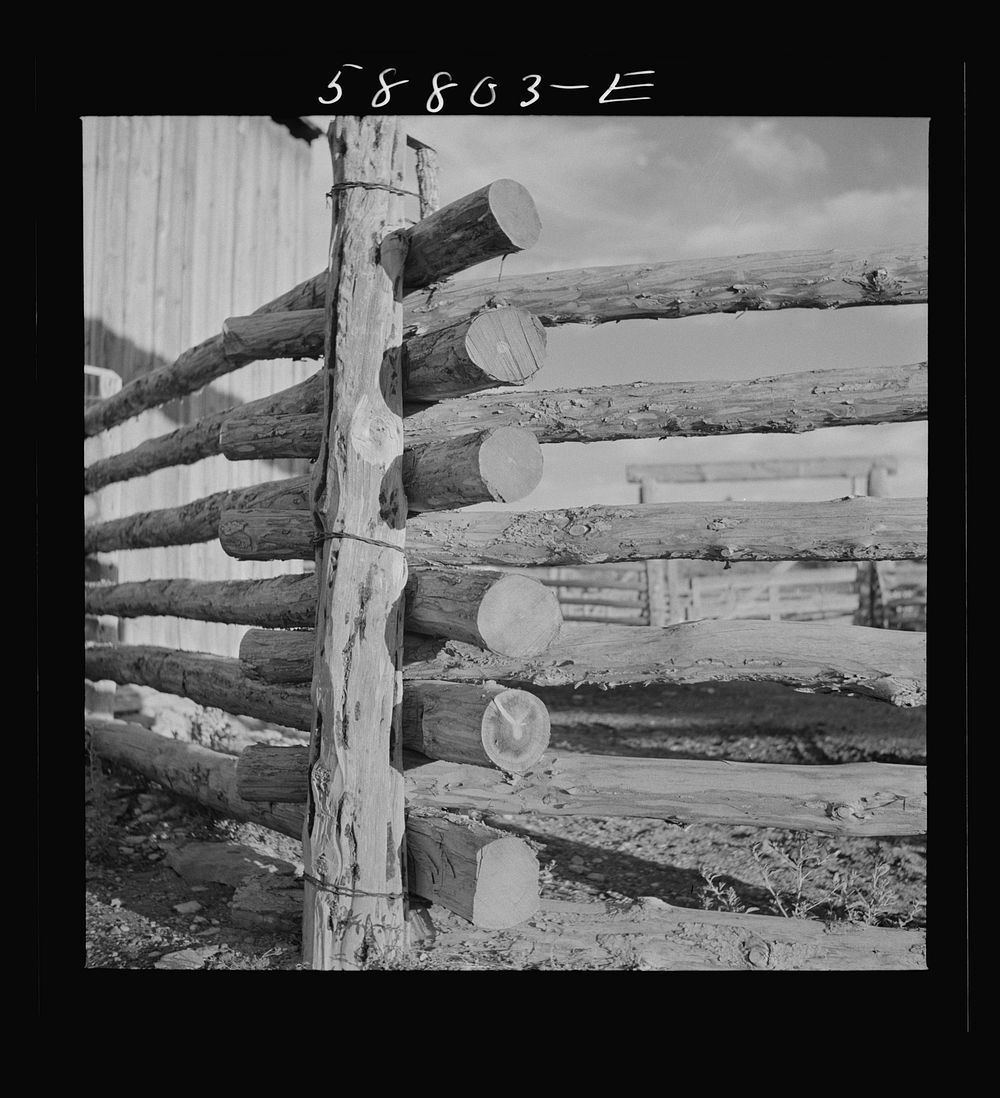 Detail of corral fence. Quarter Circle U, Brewster-Arnold Ranch Company. Birney, Montana. Sourced from the Library of…