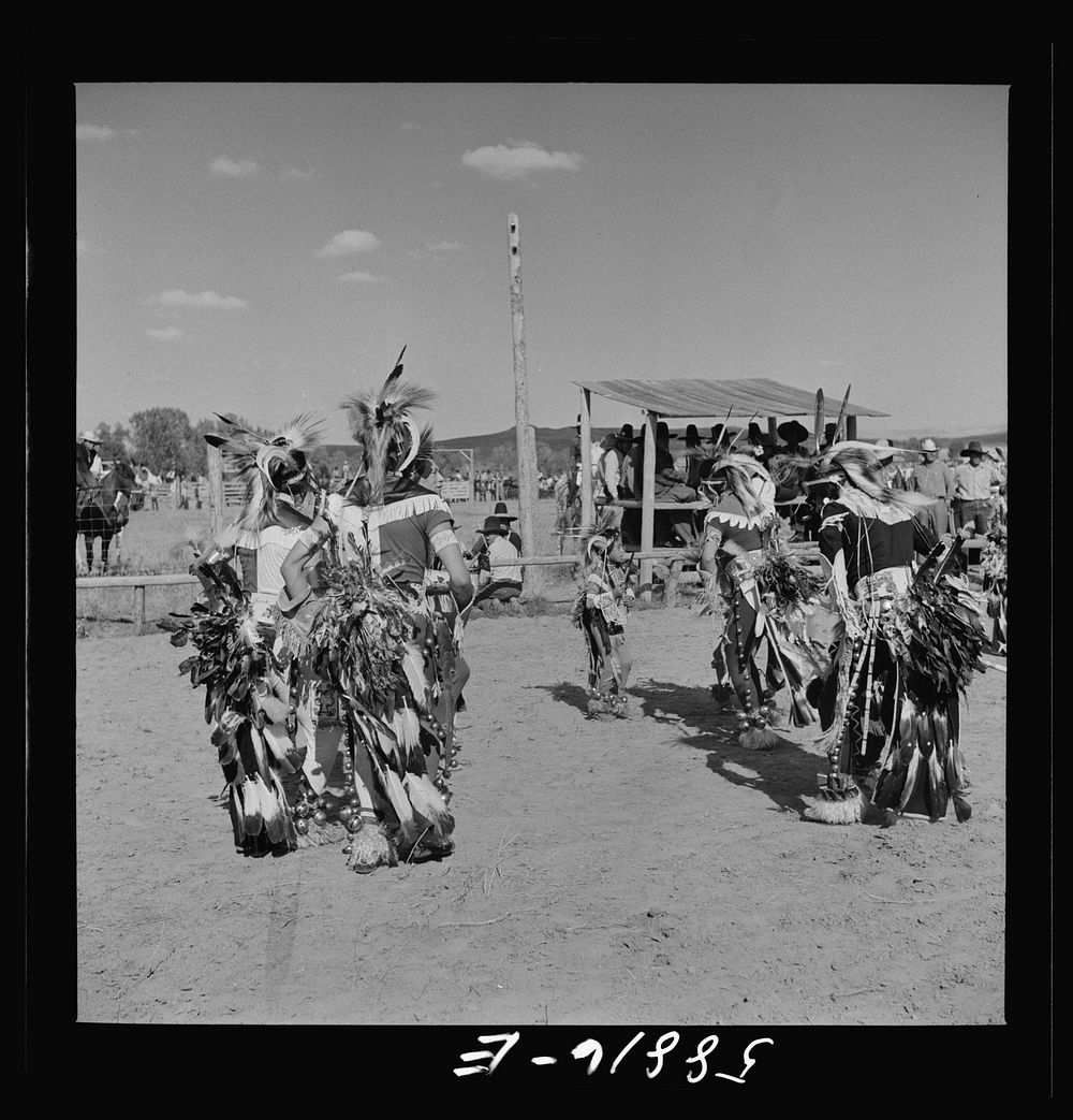 [Untitled photo, possibly related to: Crow Indian dance at annual fair. Crow Agency, Montana]. Sourced from the Library of…