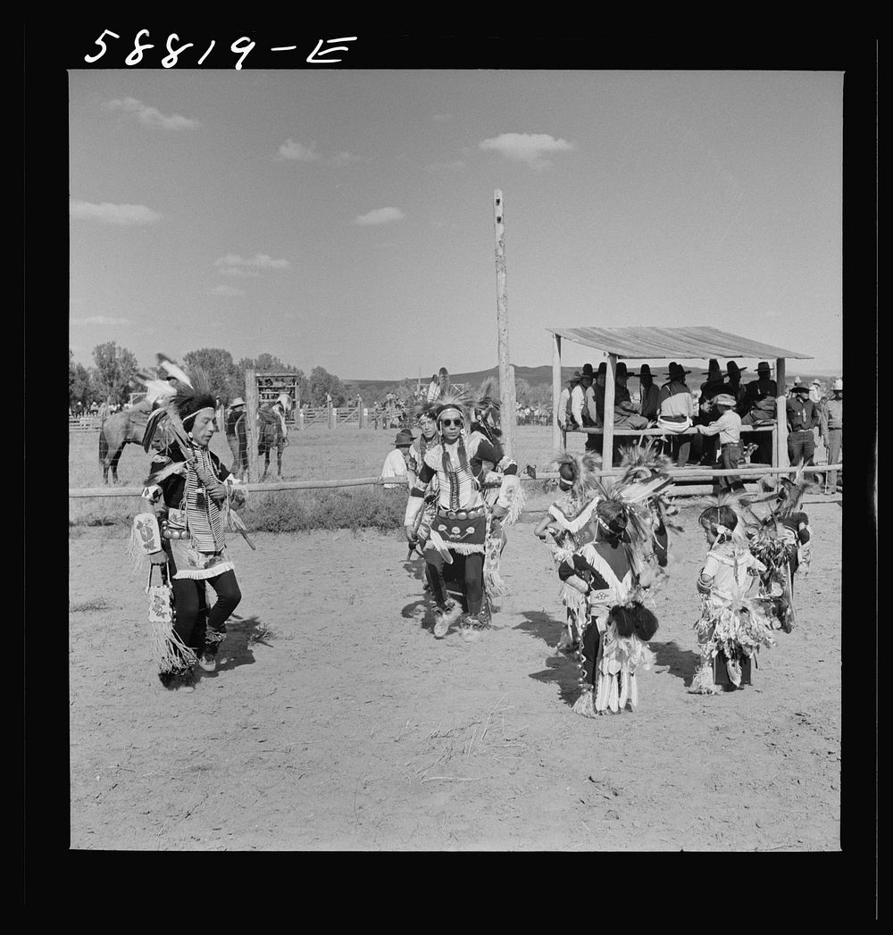 Crow Indian dance at annual fair. Crow Agency, Montana. Sourced from the Library of Congress.