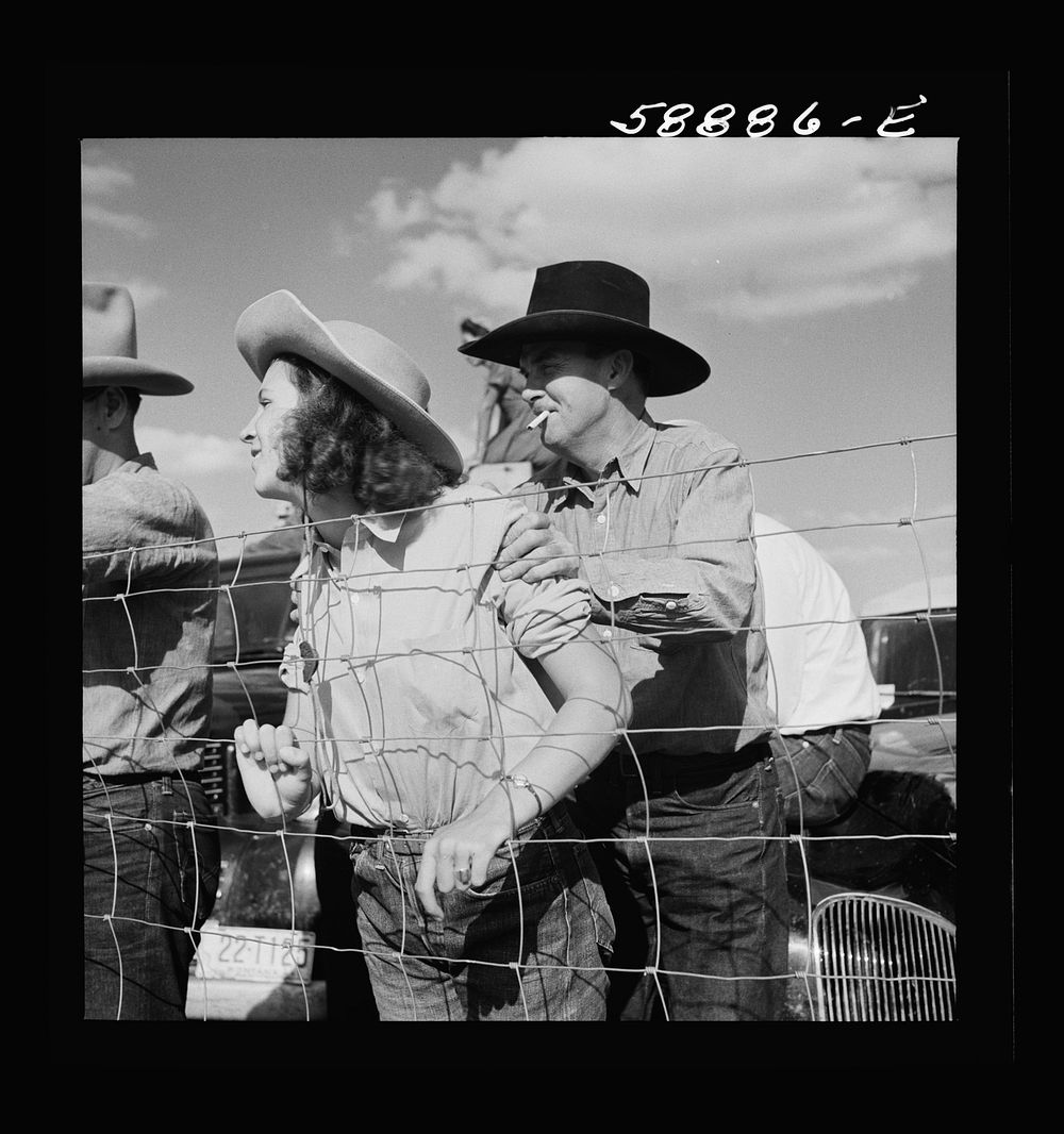 [Untitled photo, possibly related to: Dudes and cowboy from Quarter Circle U Ranch at Crow Indian fair. Crow Agency…