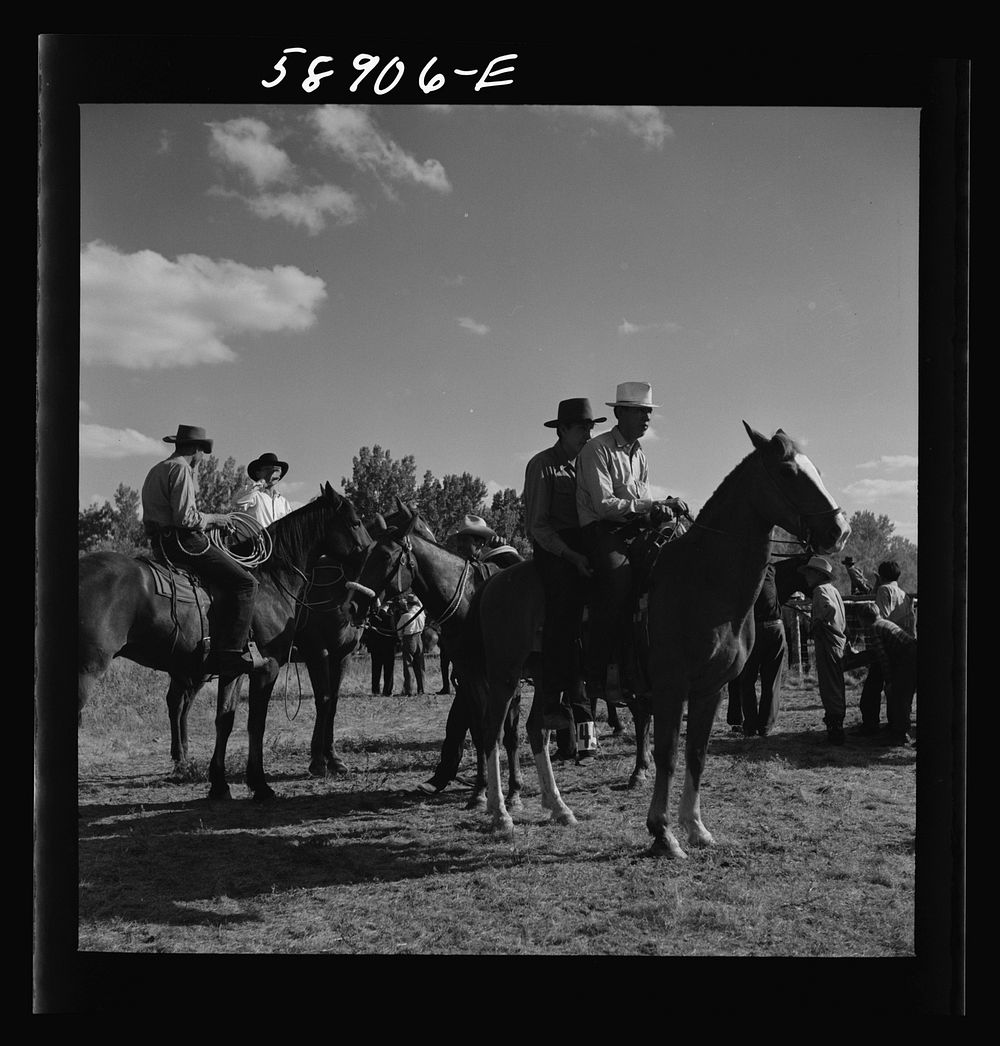 [Untitled photo, possibly related to: Indians at the Crow fair. Crow Agency, Montana]. Sourced from the Library of Congress.