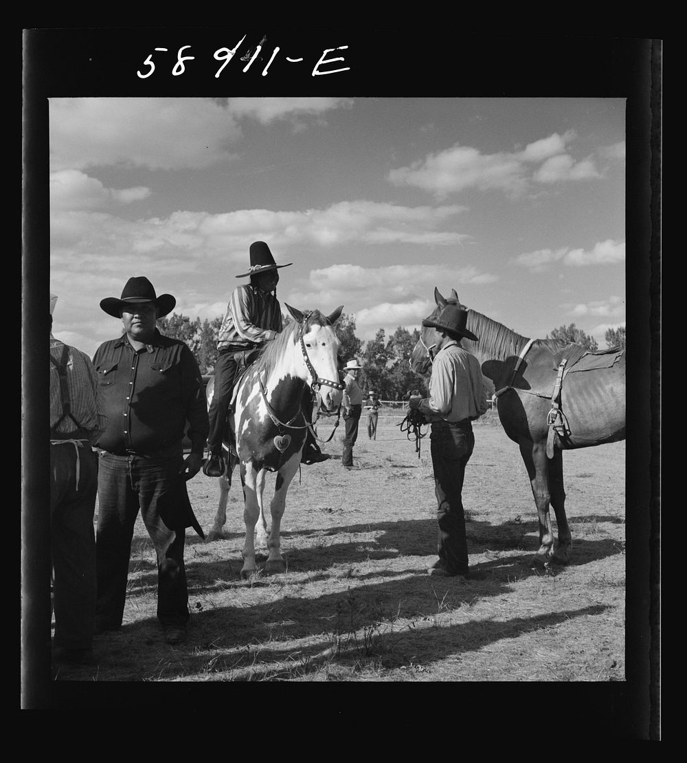 [Untitled photo, possibly related to: Indians at the Crow fair. Crow Agency, Montana]. Sourced from the Library of Congress.
