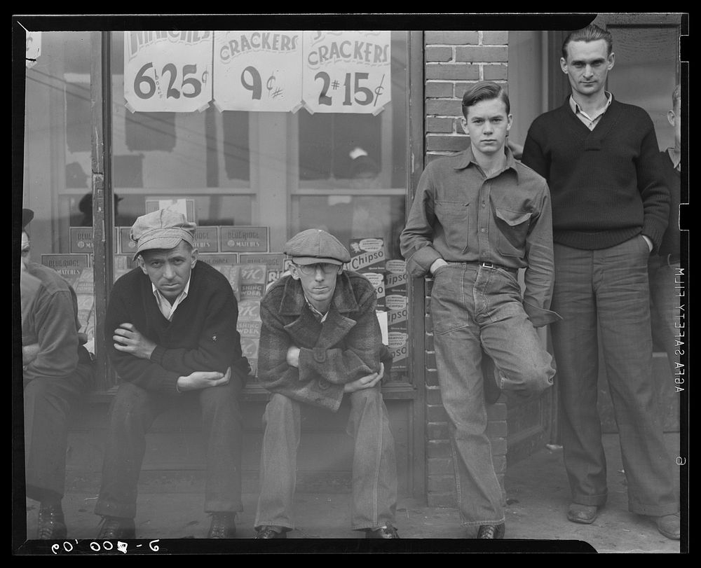 Striking coal miners in front of company store. Kempton, West Virginia. Sourced from the Library of Congress.