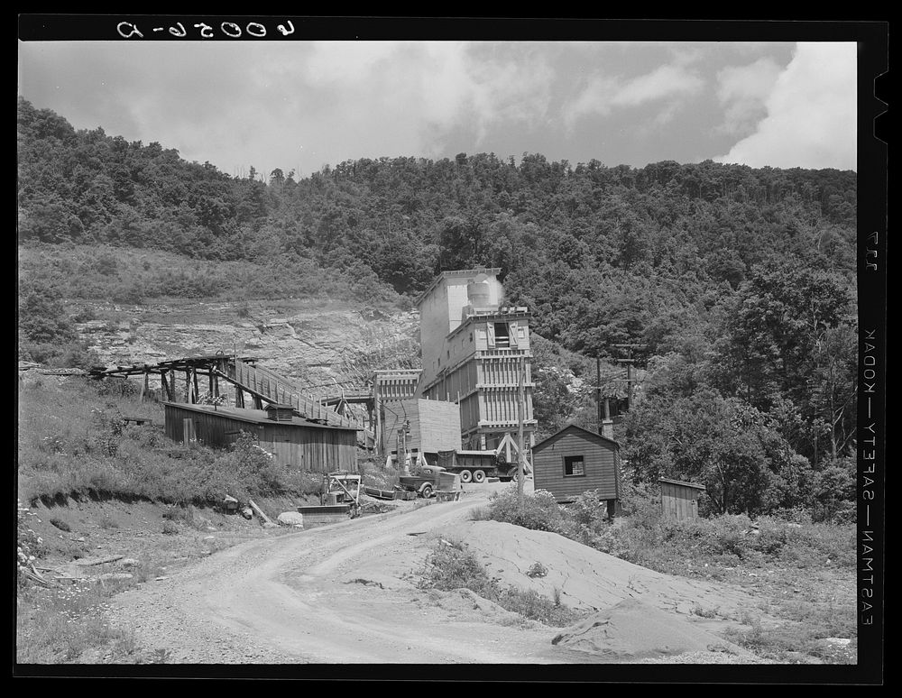 Limestone quarry and rock crusher. Tygart Valley Homesteads, West Virginia. Sourced from the Library of Congress.