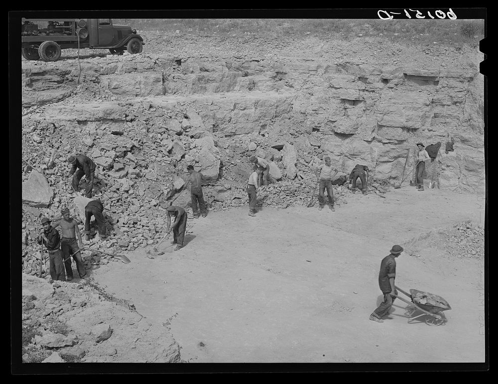 CCC (Civilian Conservation Corps) boys cooperating with Soil Conservation Service working limestone quarry. Vernon County…