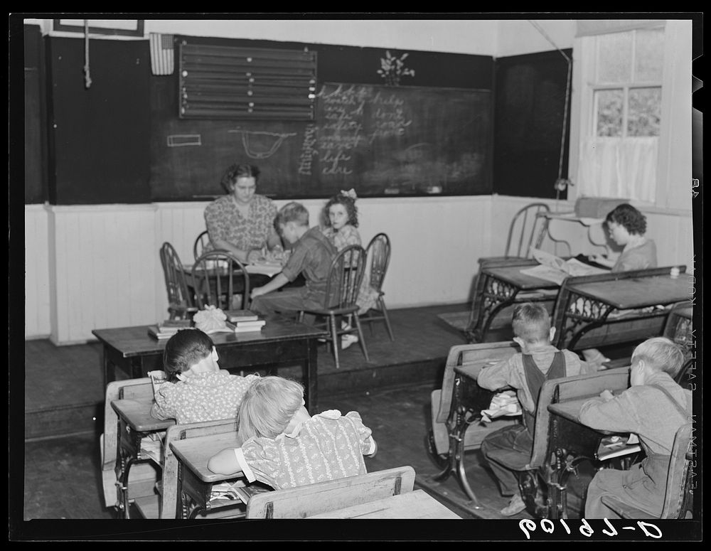 [Untitled photo, possibly related to: Interior of one-room school house. Crawford County, Wisconsin]. Sourced from the…