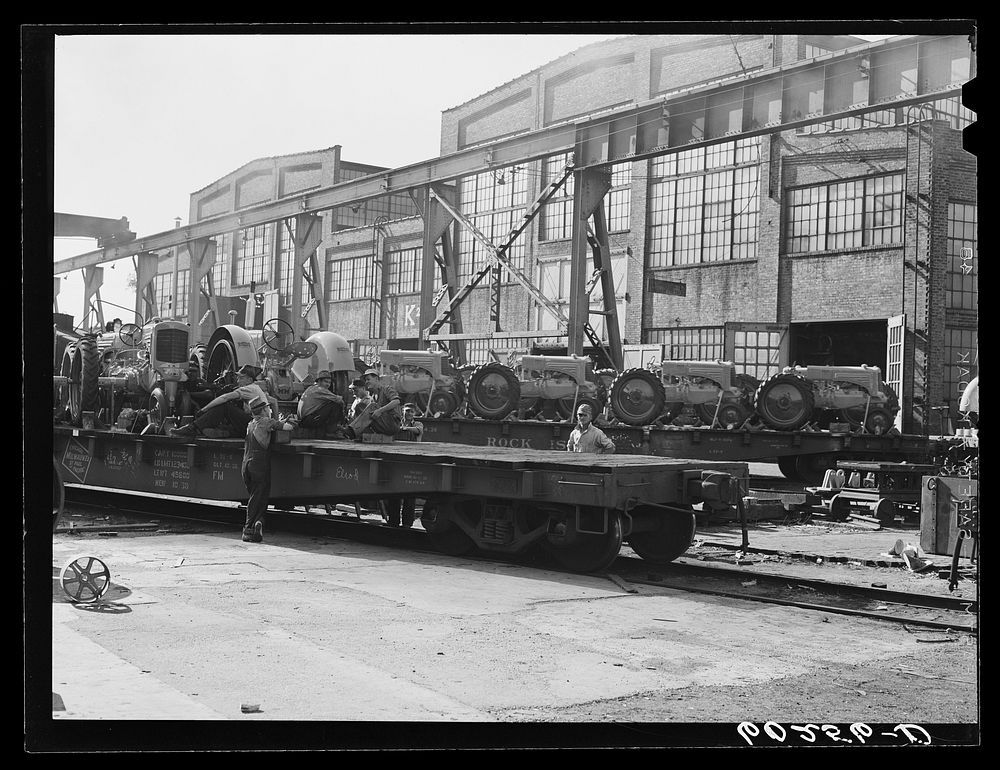 [Untitled photo, possibly related to: Tractors on railroad cars at Minneapolis-Moline Company. Minneapolis, Minnesota].…