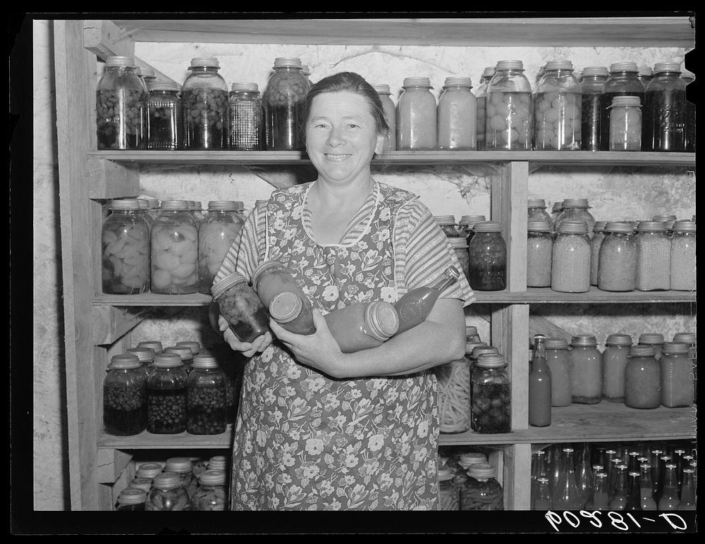 Rehabilitation client with canned goods. Chippewa County, Wisconsin. Sourced from the Library of Congress.