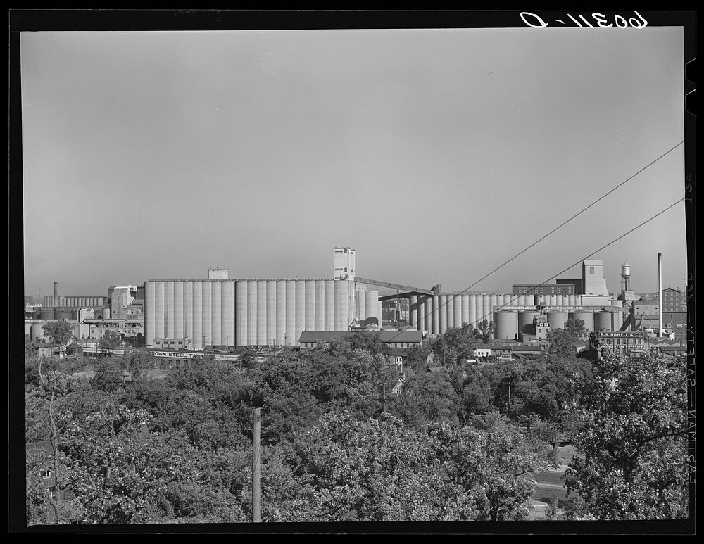Archer-Daniels Compnay grain elevators--total capacity of thirty two million bushels. Minneapolis, Minnesota. Sourced from…