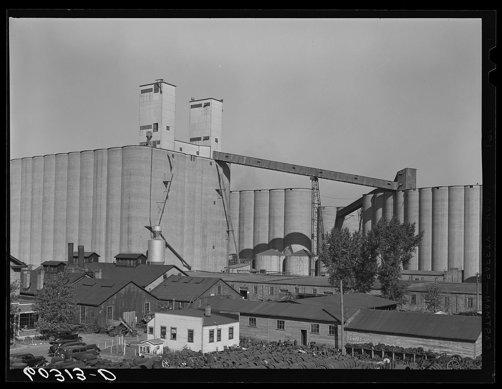Archer-Daniels Company grain elevators, Minneapolis, Minnesota. Total capacity--thirty two million bushels. Sourced from the…