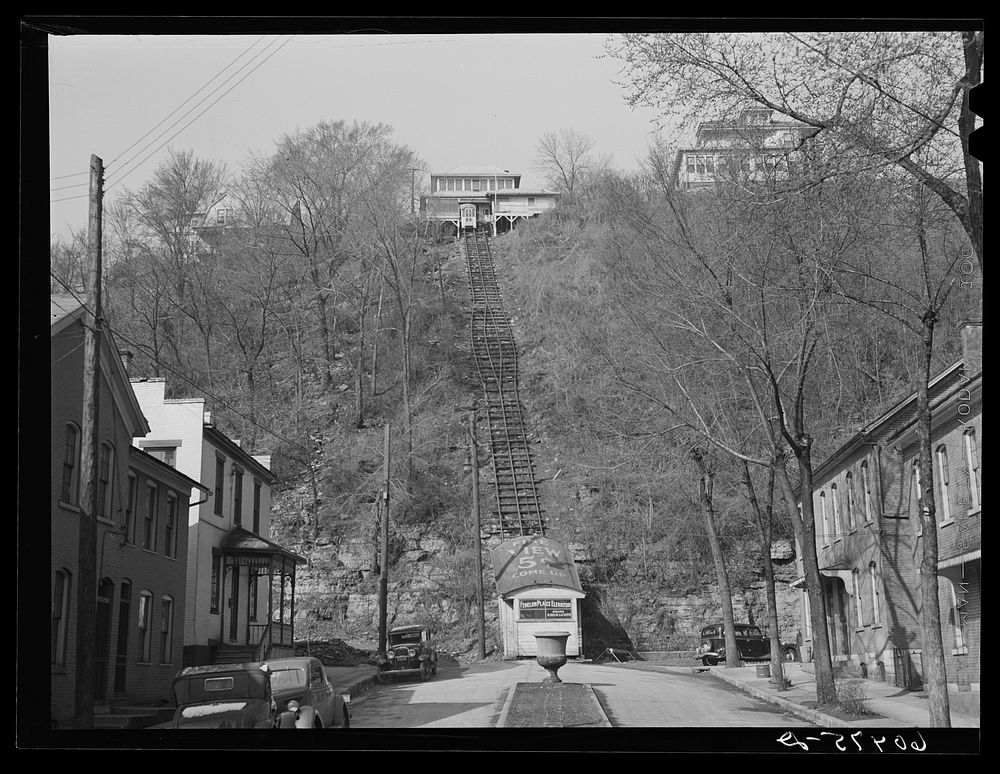 Elevator to residential section on bluffs. Dubuque, Iowa. Sourced from the Library of Congress.