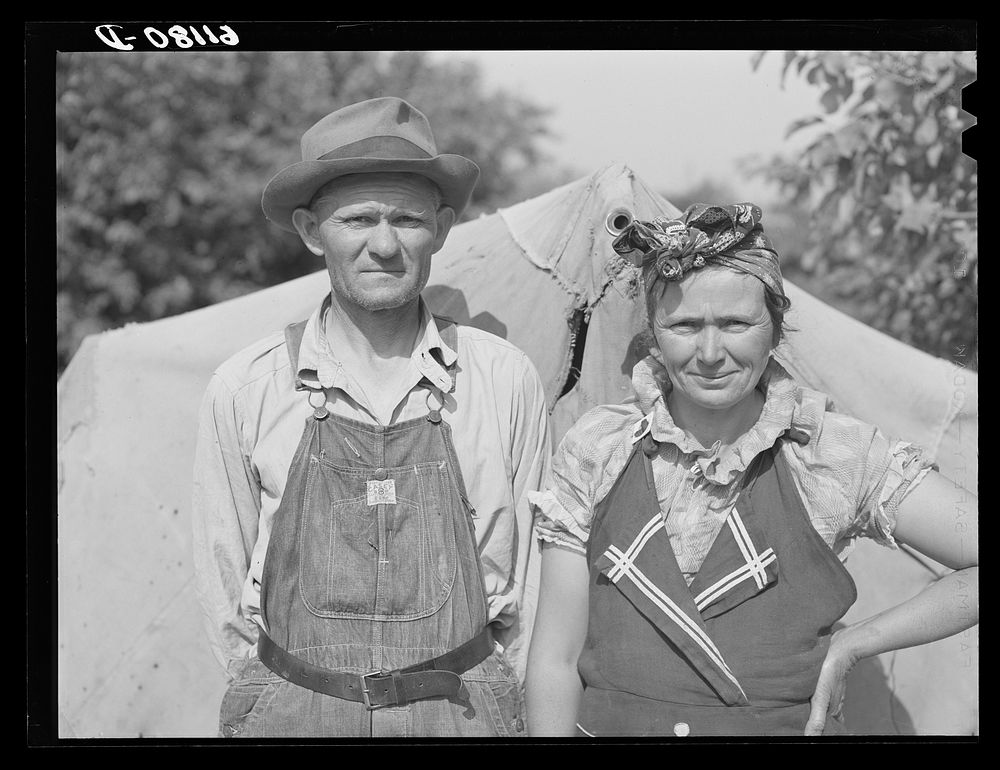 Migrant fruit workers from Arkansas. They live in tent with three children. Berrien County, Michigan. Sourced from the…