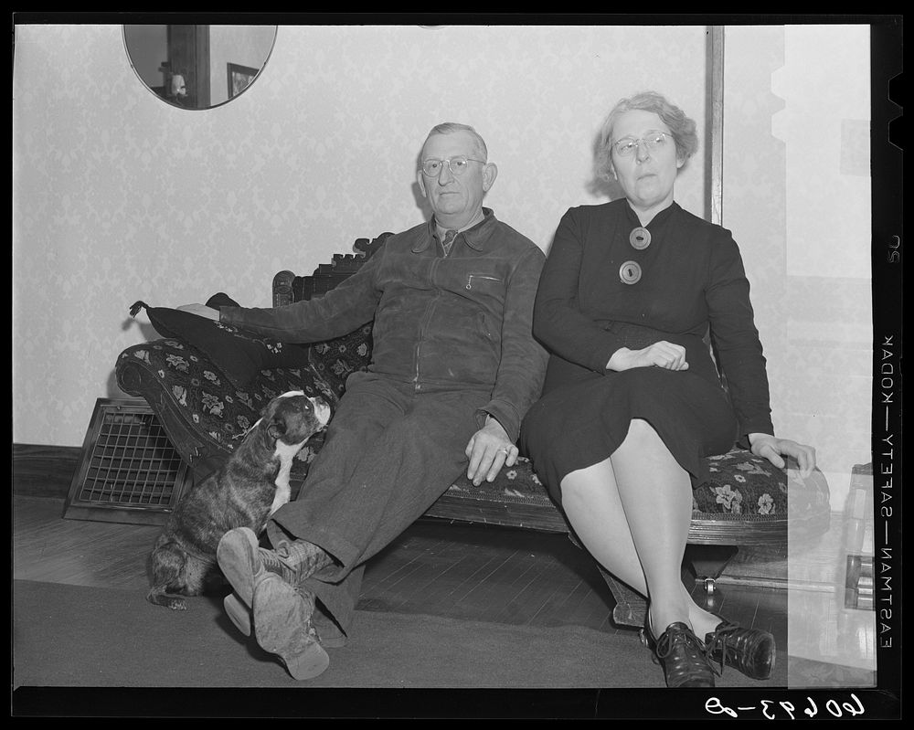 Iowa corn farmer and wife at home. Greene County, Iowa. Sourced from the Library of Congress.