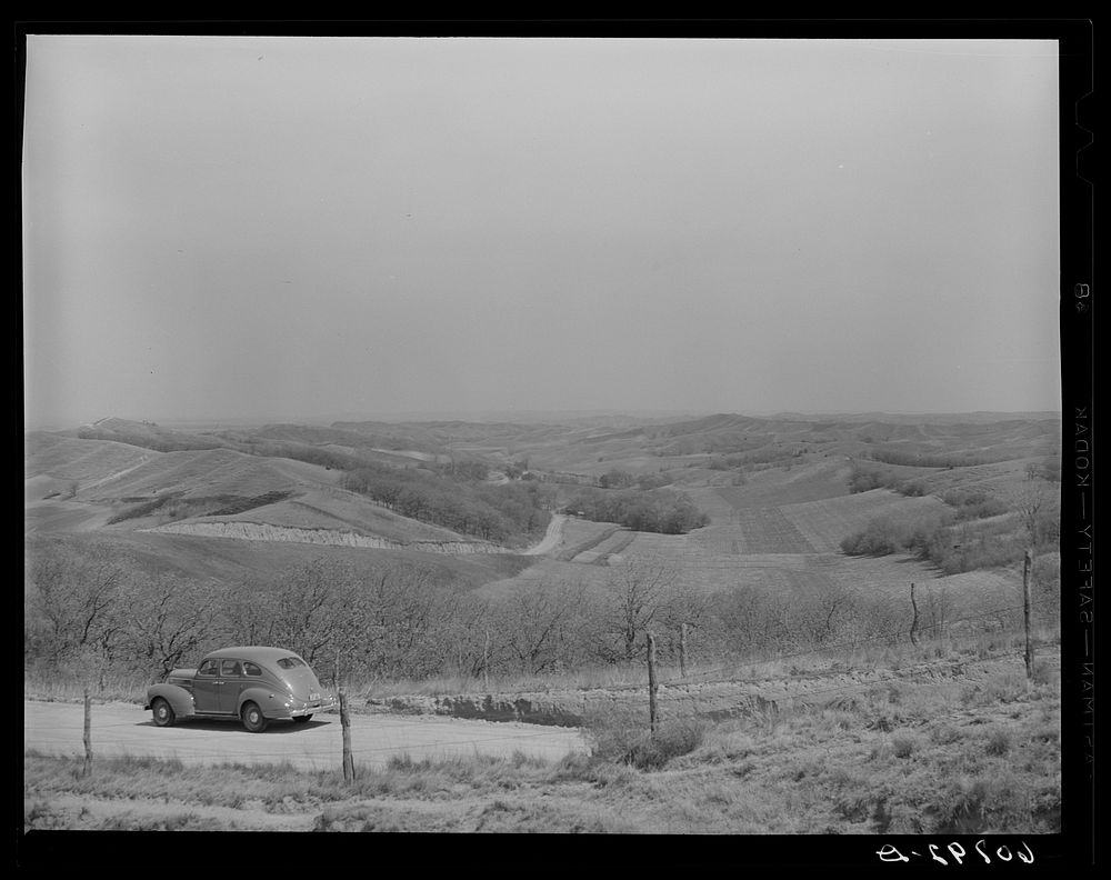 Hilly western Iowa farmland. Monona County, Iowa. Sourced from the Library of Congress.