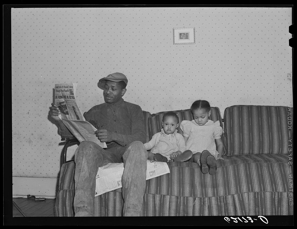 [Untitled photo, possibly related to: Steelworker and family. Ambridge, Pennsylvania]. Sourced from the Library of Congress.