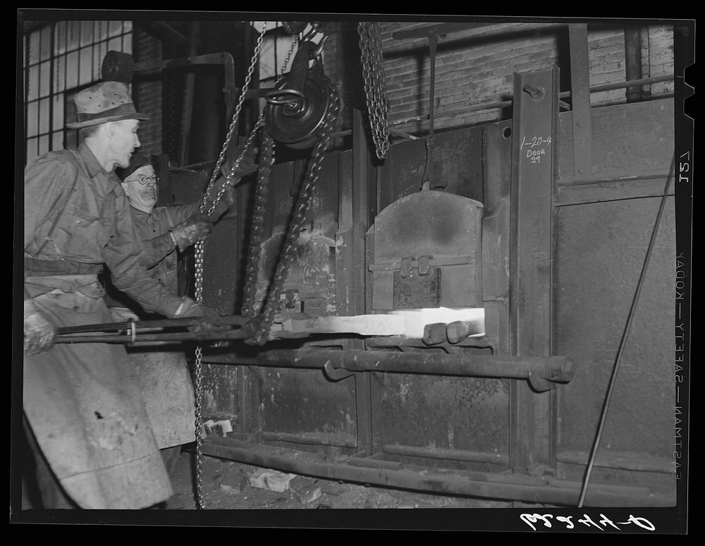 Forge shop. Gas heated furnace. Keystone Drilling Company, Beaver Falls, Pennsylvania. Sourced from the Library of Congress.