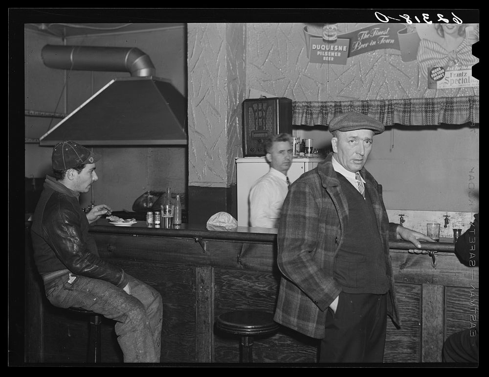[Untitled photo, possibly related to: Steelworkers in corner beer parlor. Ambridge, Pennsylvania]. Sourced from the Library…