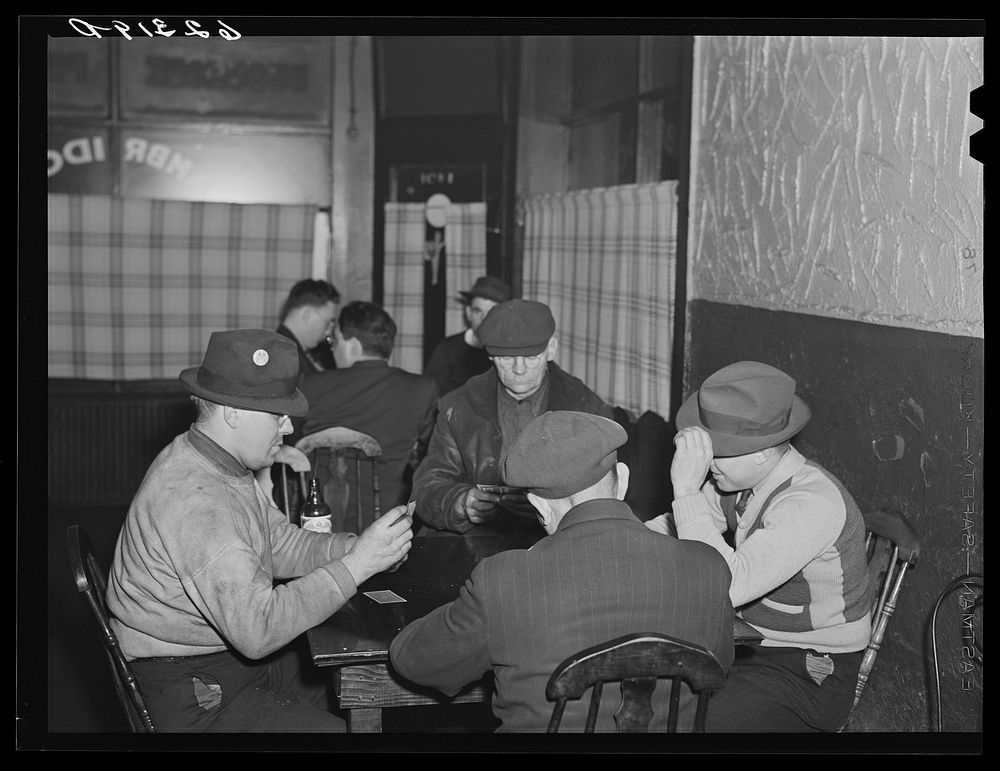 Card games in corner beer parlor. Ambridge, Pennsylvania. Sourced from the Library of Congress.