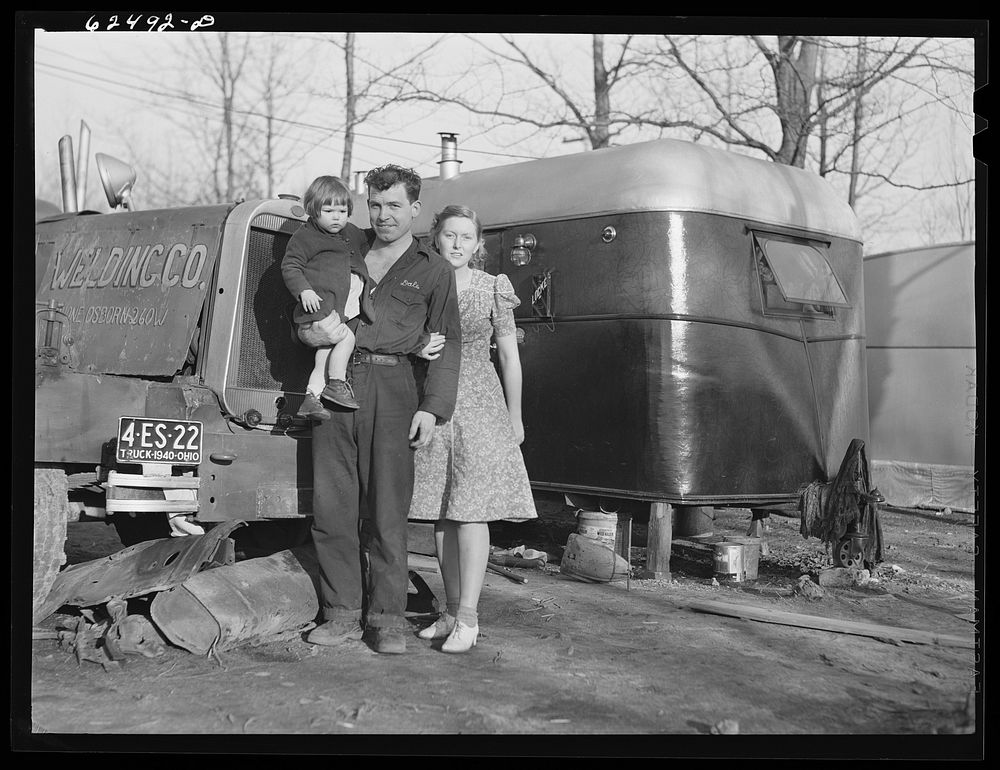 Construction worker and family living in trailer camp. Portsmouth, Virginia. Sourced from the Library of Congress.