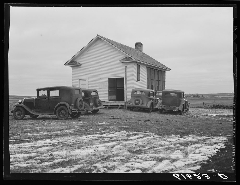McIntosh County, North Dakota. Schoolhouse where farmers are voting on election day. Sourced from the Library of Congress.