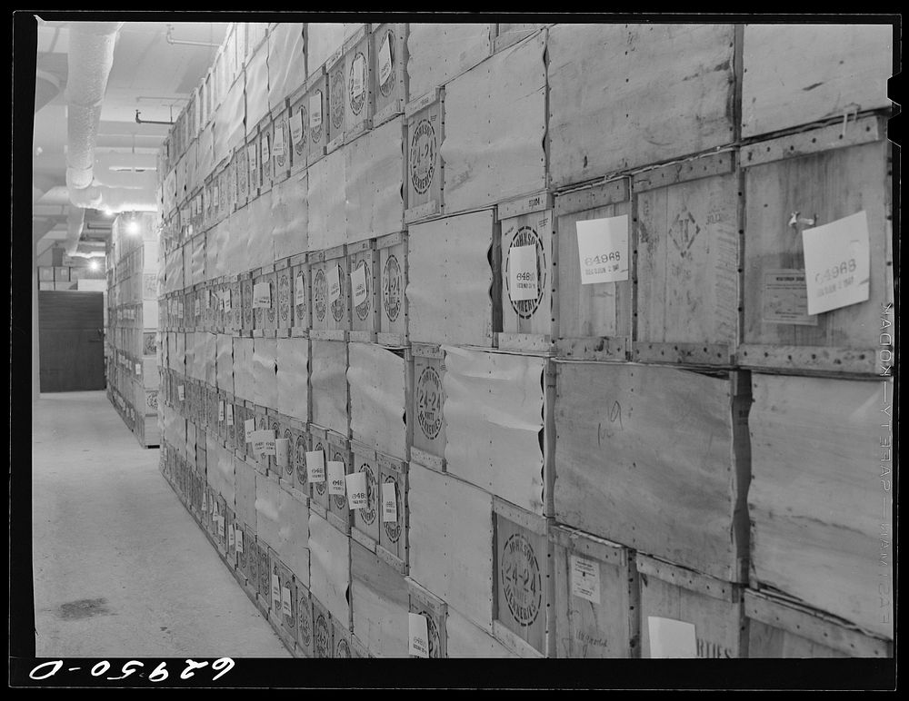 [Untitled photo, possibly related to: Boxed poultry in storage at twenty-four degrees below zero. Fulton Market cold storage…