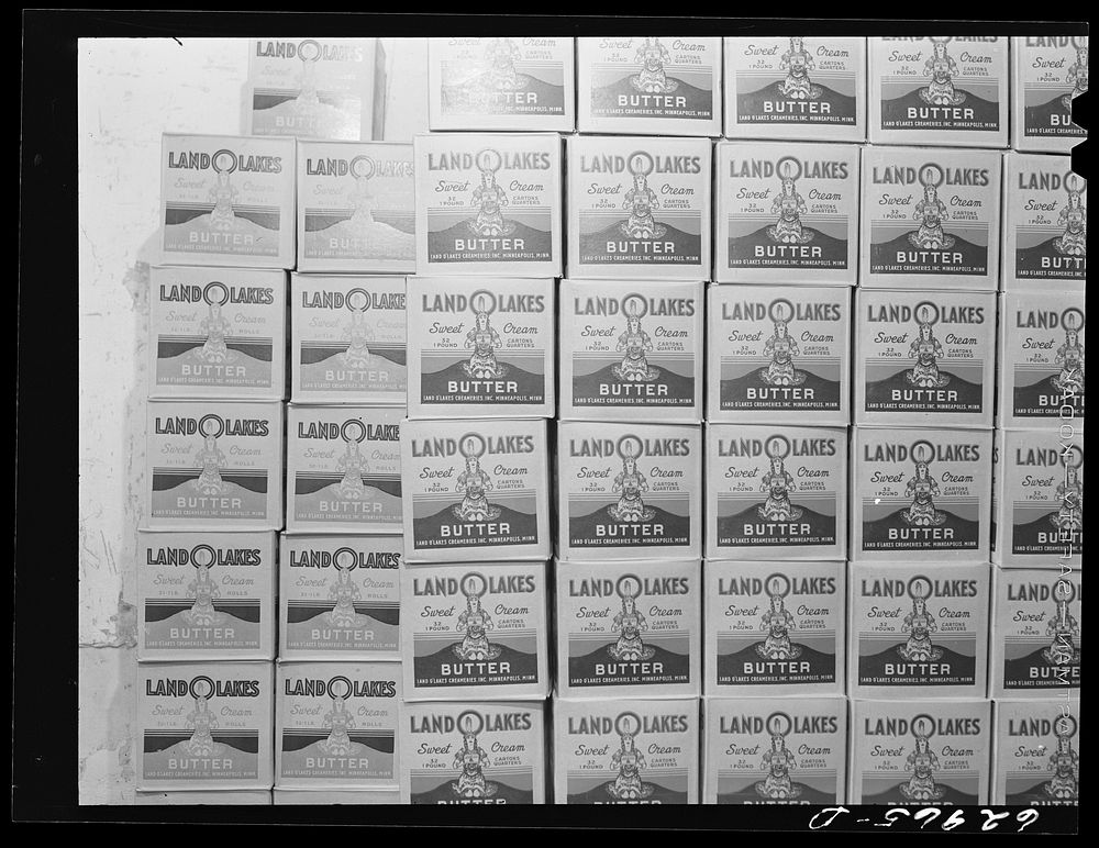 Packing butter at Land O'Lakes plant. Chicago, Illinois. Sourced from the Library of Congress.