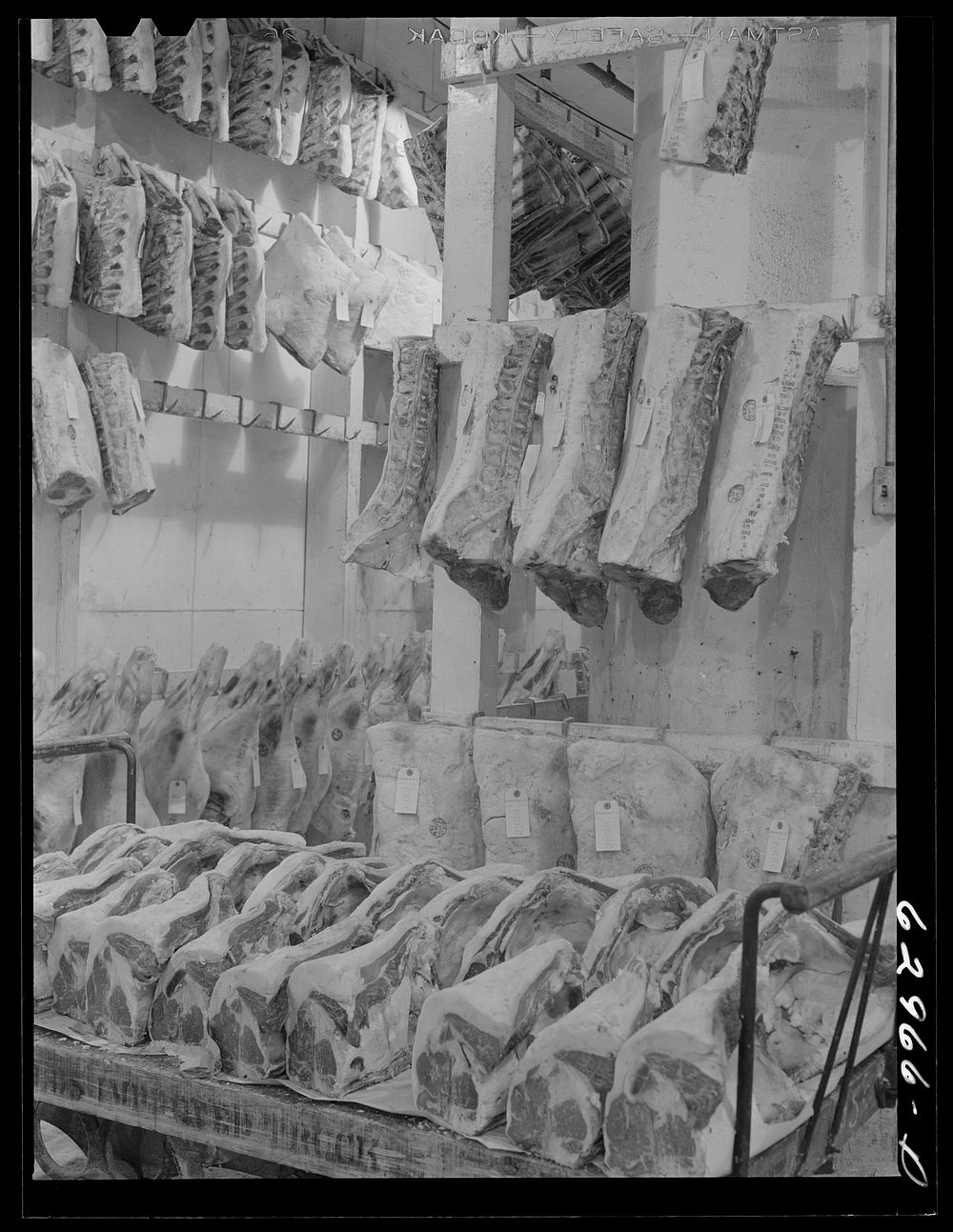 [Untitled photo, possibly related to: Meat in cold storage. Davidson Meat Company, suppliers of hotels, restaurants, etc.…