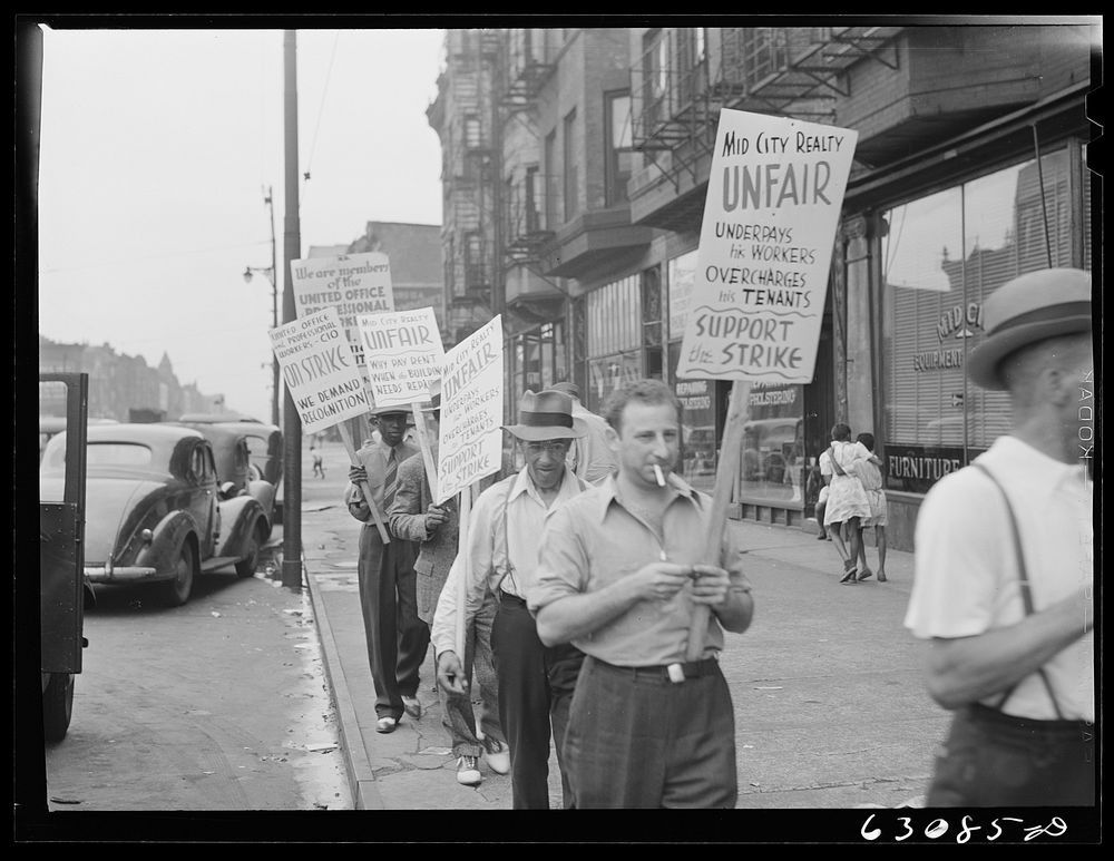 [Untitled photo, possibly related to: Picket line in front of Mid-City Realty Company. Chicago, Illinois]. Sourced from the…