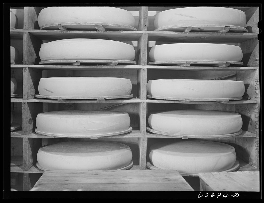 Swiss cheese in storage. Madison, Wisconsin. Sourced from the Library of Congress.