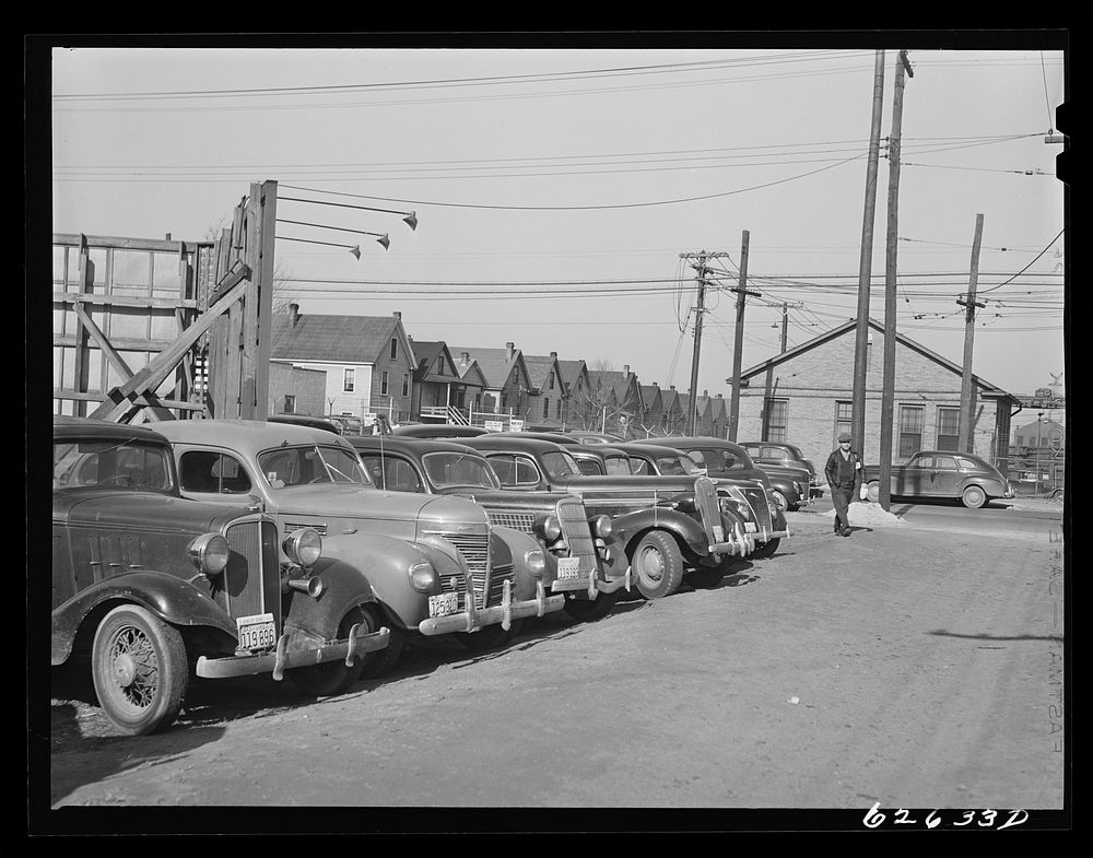 [Untitled photo, possibly related to: Workers' cars packed near shipyard. Newport News, Virginia]. Sourced from the Library…