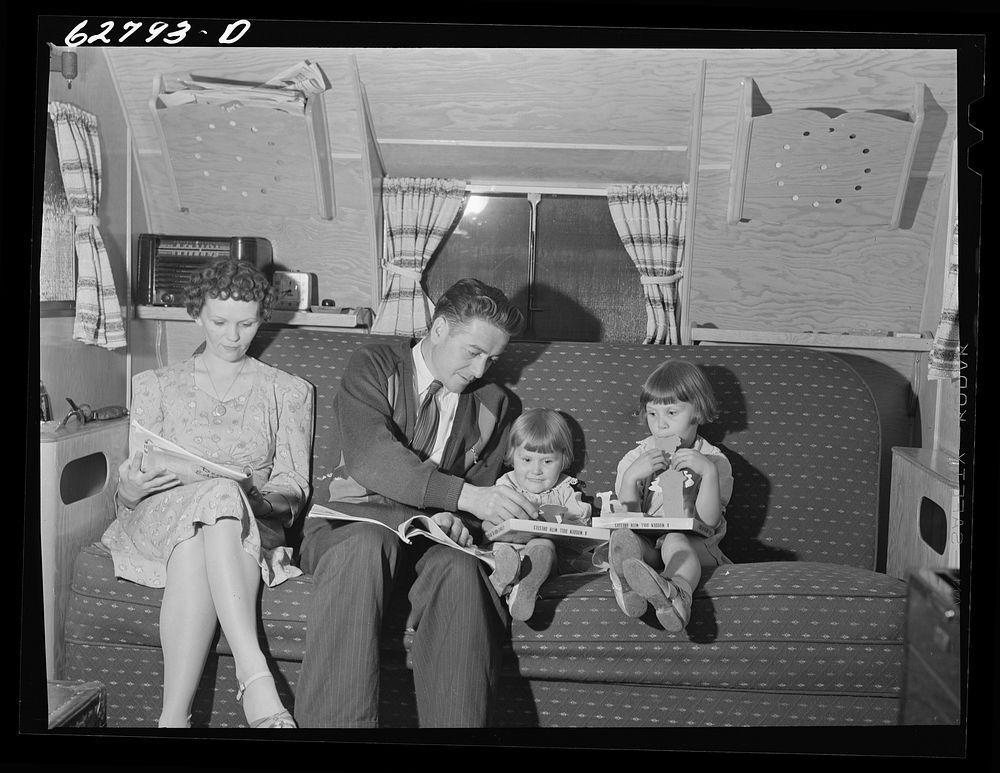 Defense worker from Alabama in trailer home with family. Erie, Pennsylvania. Sourced from the Library of Congress.