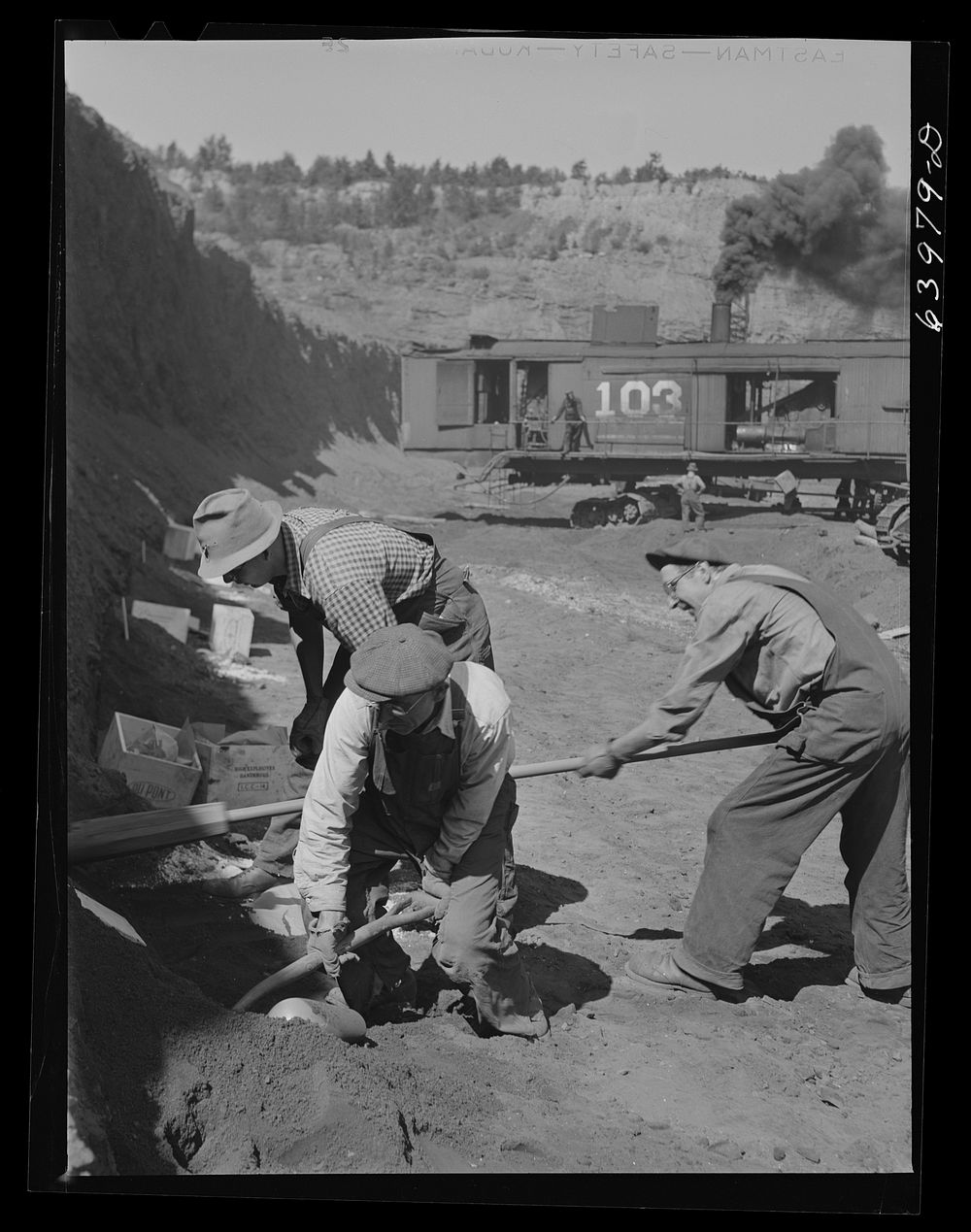 [Untitled photo, possibly related to: Blasting crew in the Danube mine. Bovey, Minnesota]. Sourced from the Library of…