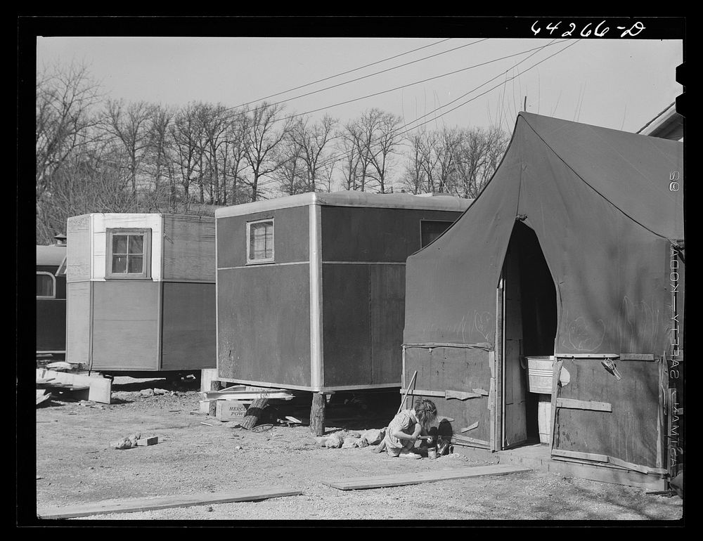 Newton County, Missouri. Camp Crowder area. Trailer camp for construction workers on the outskirts of Neosho, Missouri.…