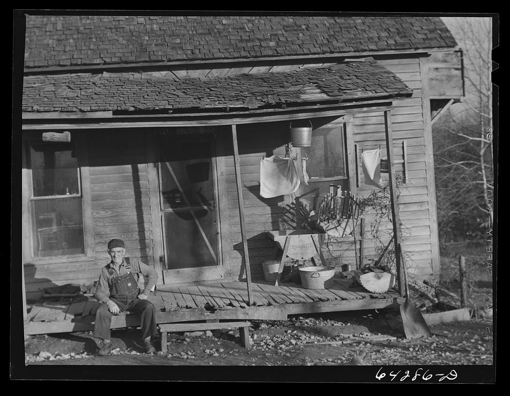 [Untitled photo, possibly related to: Newton County, Missouri. Camp Crowder area. James Mallory, Ozark farmer whose land has…