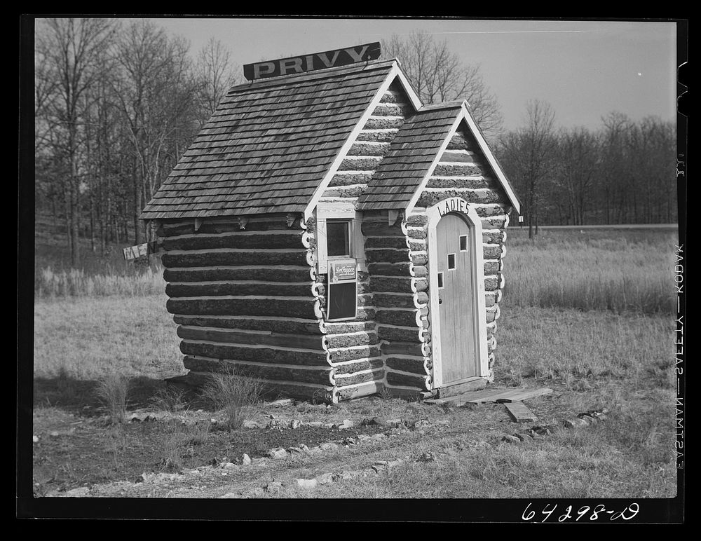 Shannon County, Missouri. Privy at tourist camp. Sourced from the Library of Congress.