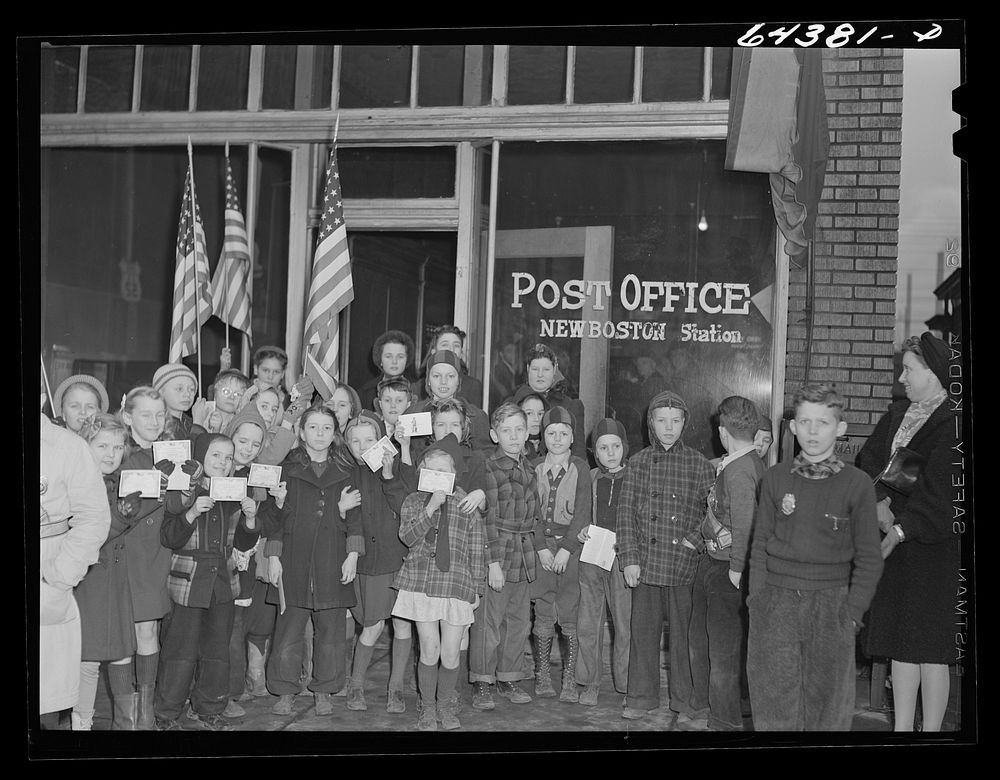 [Untitled photo, possibly related to: New Boston, Ohio. Schoolchildren at the post office to buy defense stamps]. Sourced…