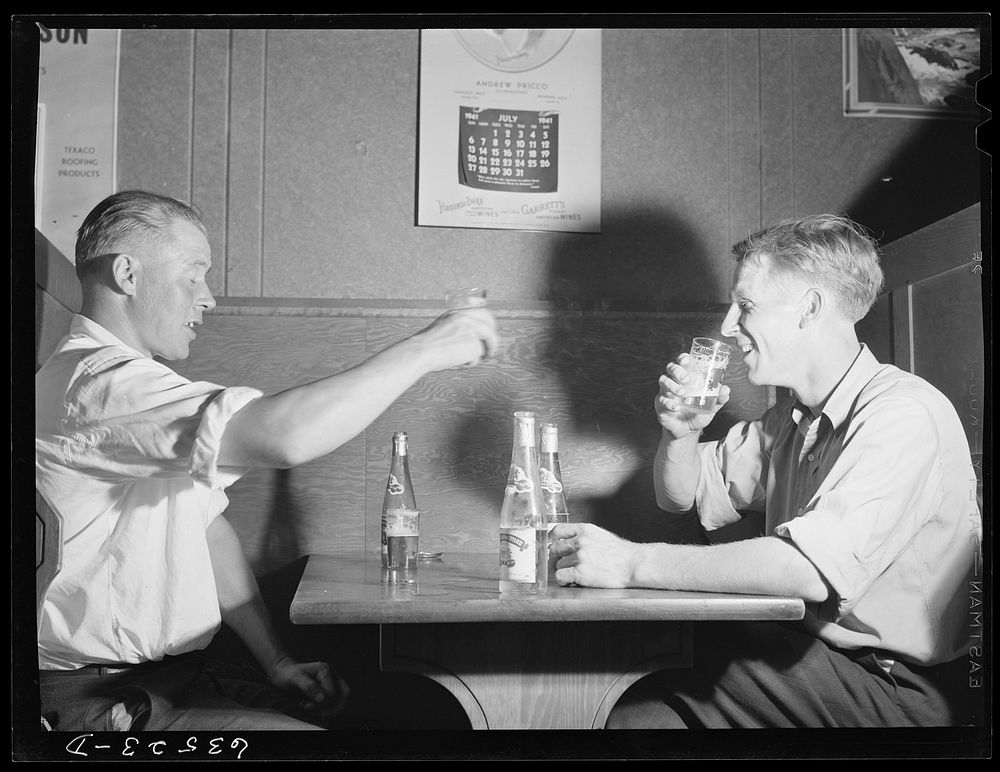 [Untitled photo, possibly related to: Farm boys in beer parlor on Sunday afternoon. Finnish community of Bruce Crossing…