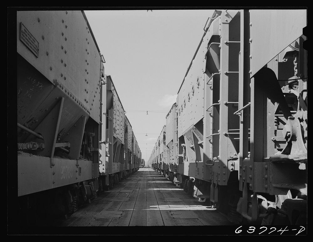 Ore cars on the docks. Allouez, Wisconsin. Sourced from the Library of Congress.