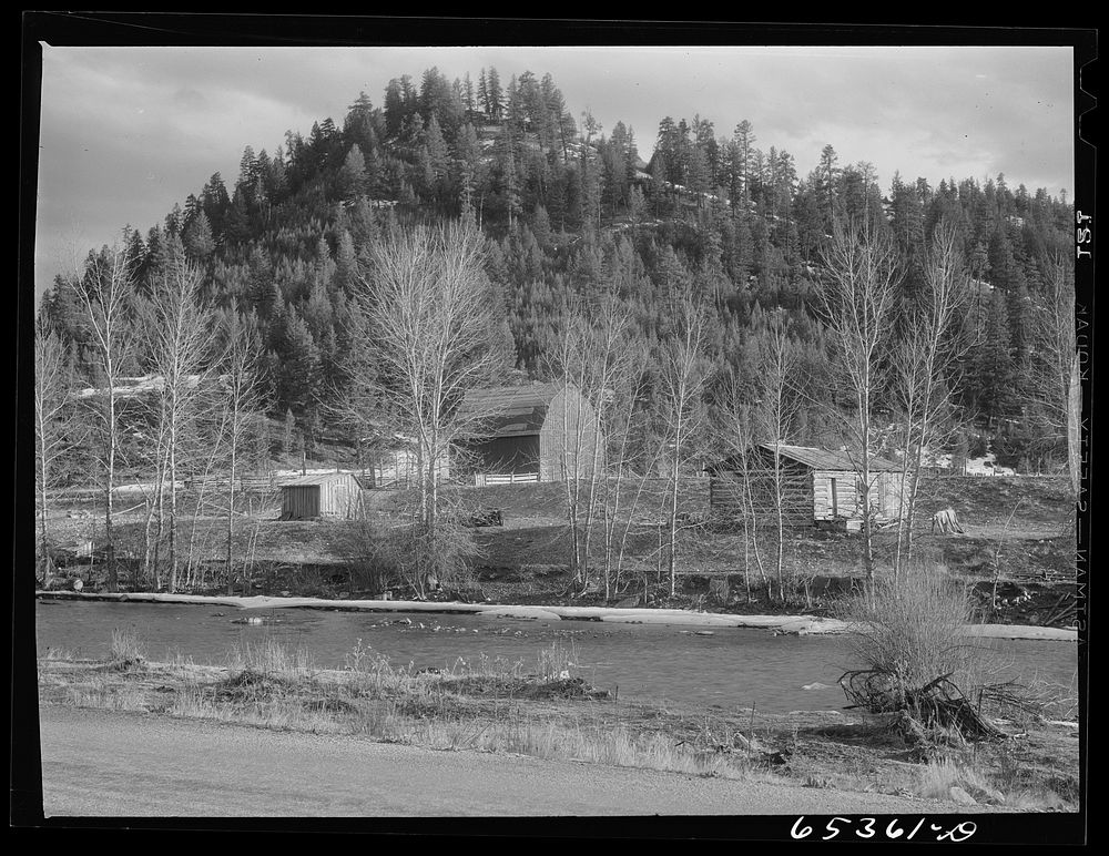 [Untitled photo, possibly related to: Bitterroot Valley, Ravalli County, Montana. Farm]. Sourced from the Library of…