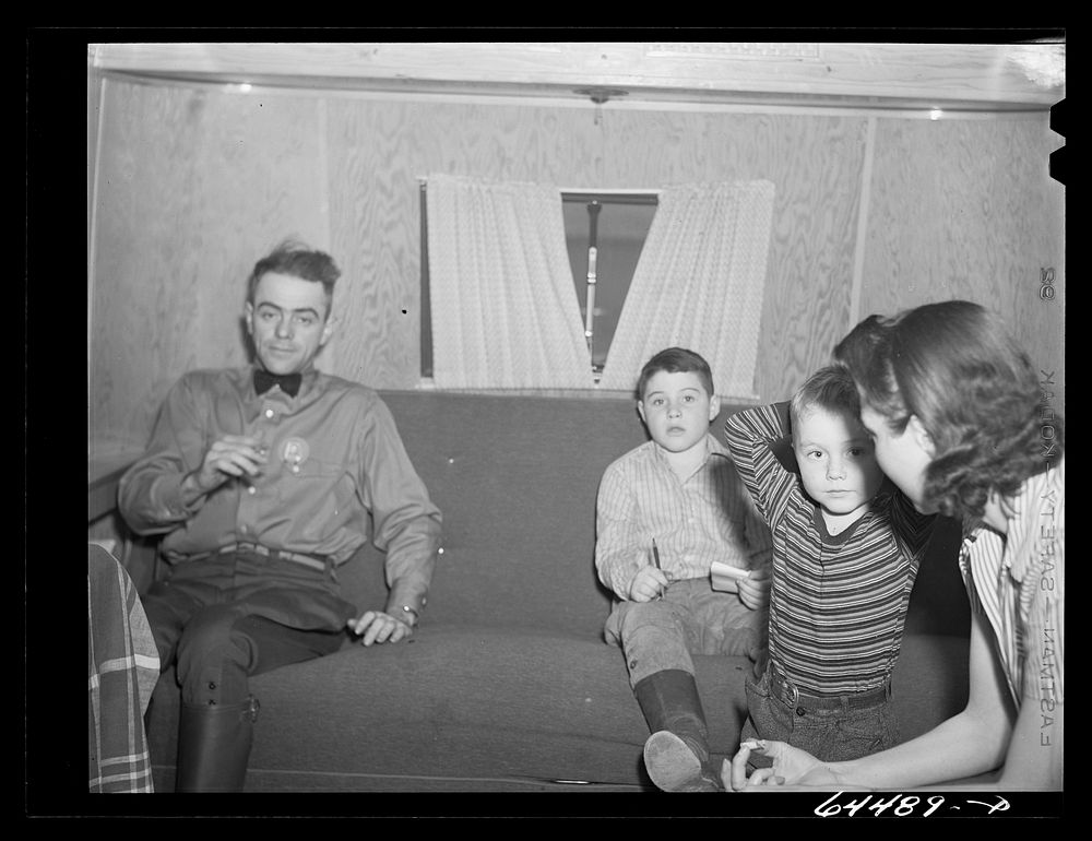 [Untitled photo, possibly related to: Burlington, Iowa. Acres unit, FSA (Farm Security Administration) trailer camp. Barker…
